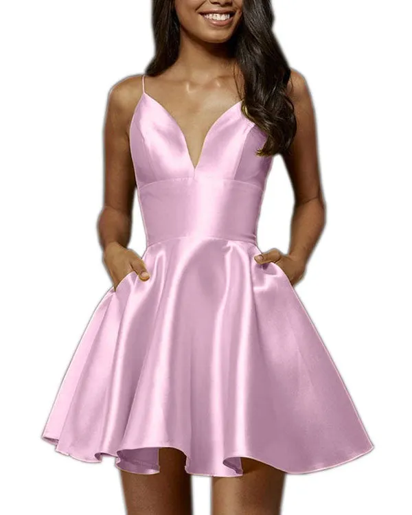 Stylish 2018 Satin Homecoming Dresses V-Neck Sexy Short Homecoming Dresses Party Gowns