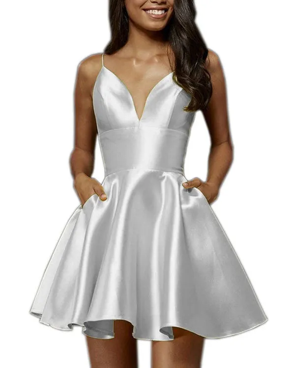 Stylish 2018 Satin Homecoming Dresses V-Neck Sexy Short Homecoming Dresses Party Gowns