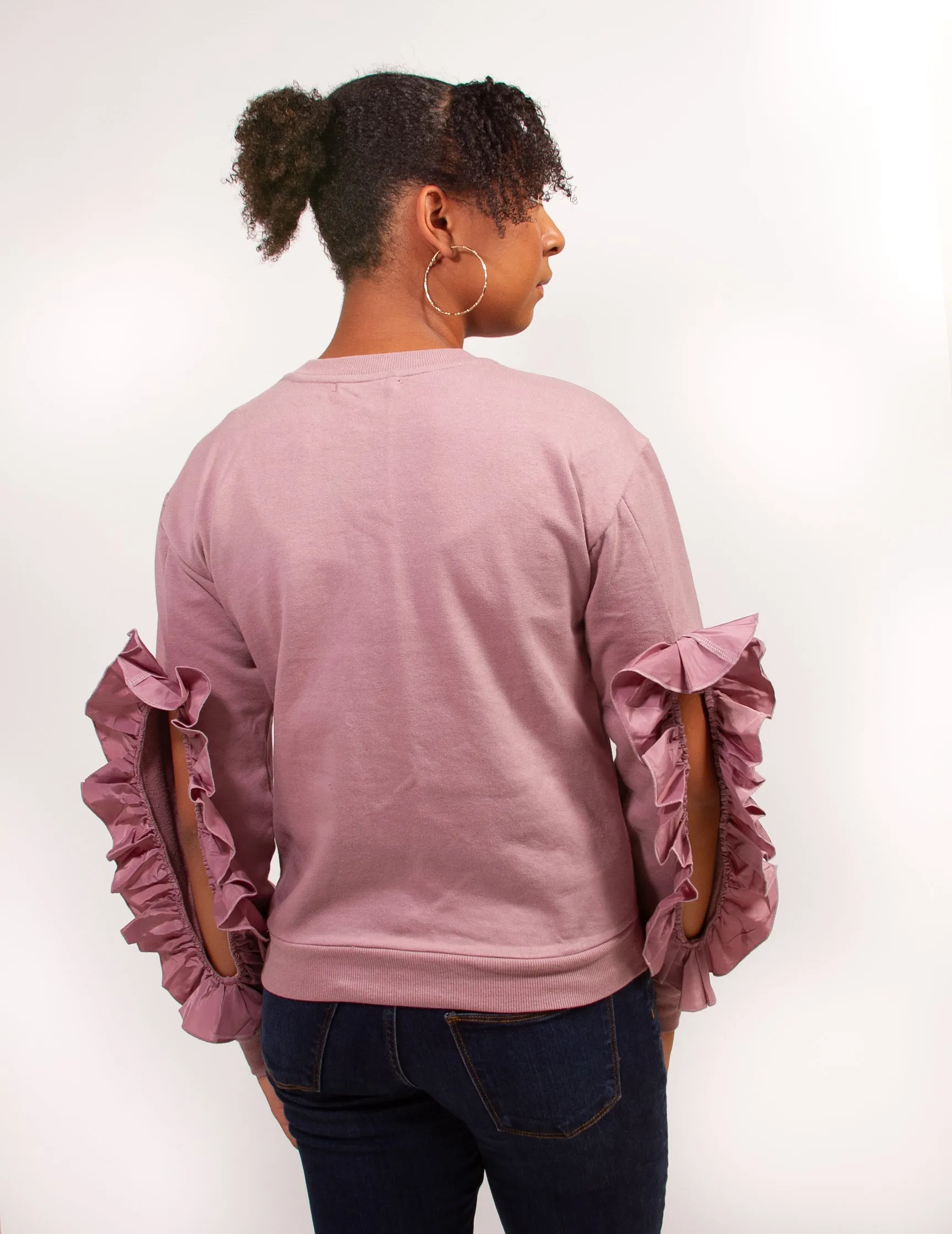 Sweatshirt Satin Ruffle Sleeve