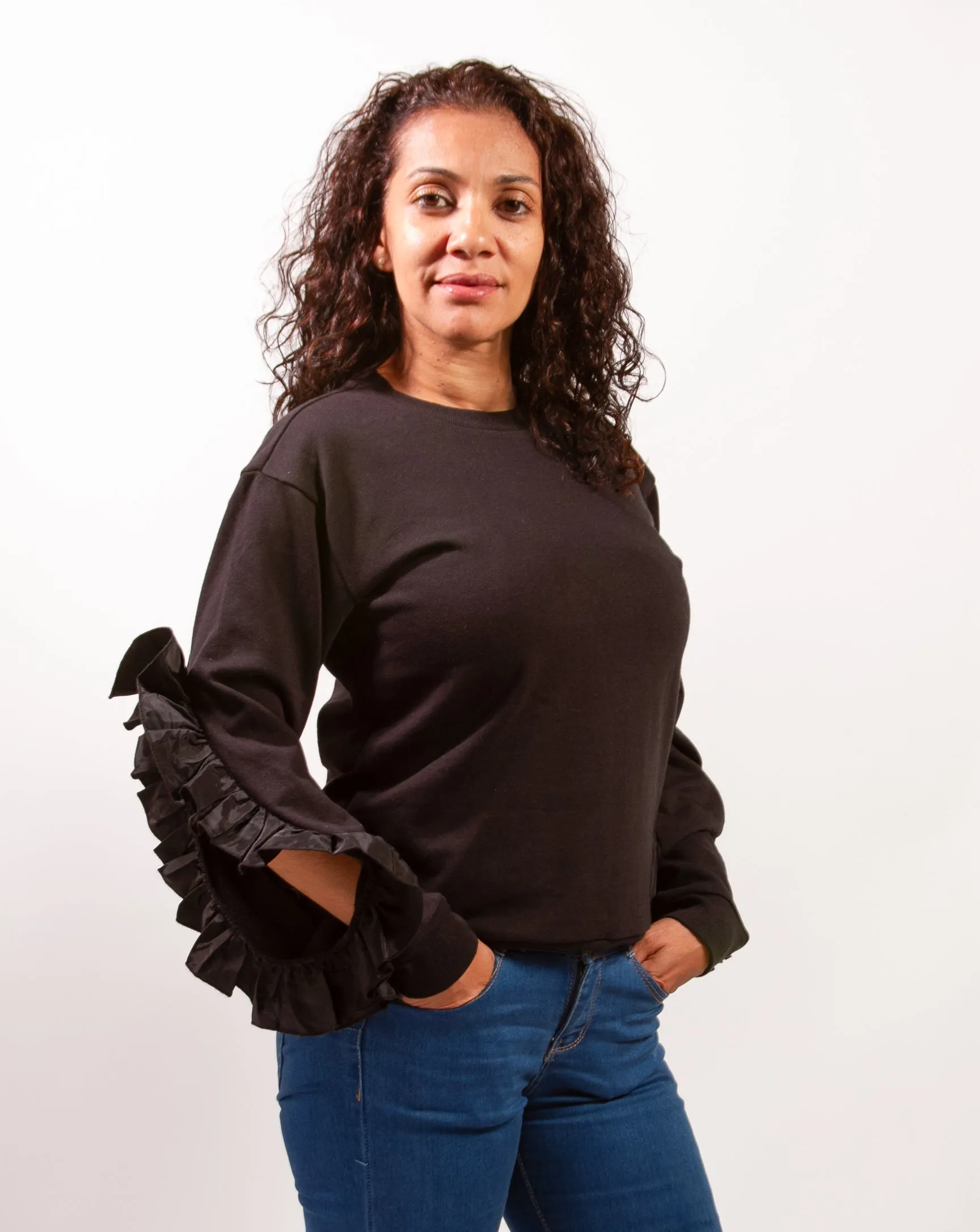 Sweatshirt Satin Ruffle Sleeve