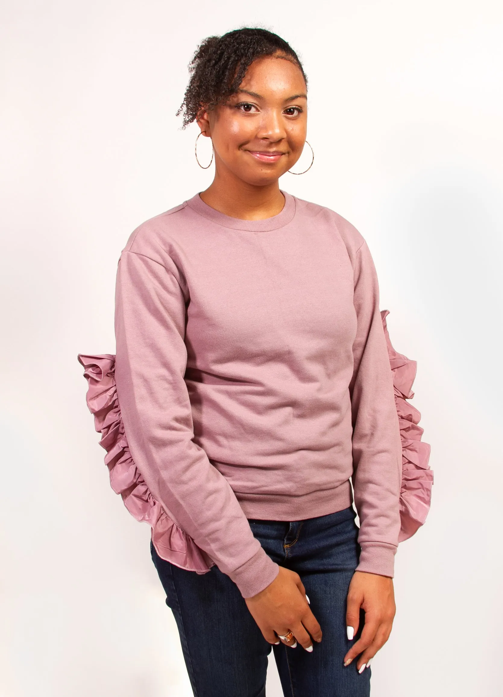 Sweatshirt Satin Ruffle Sleeve