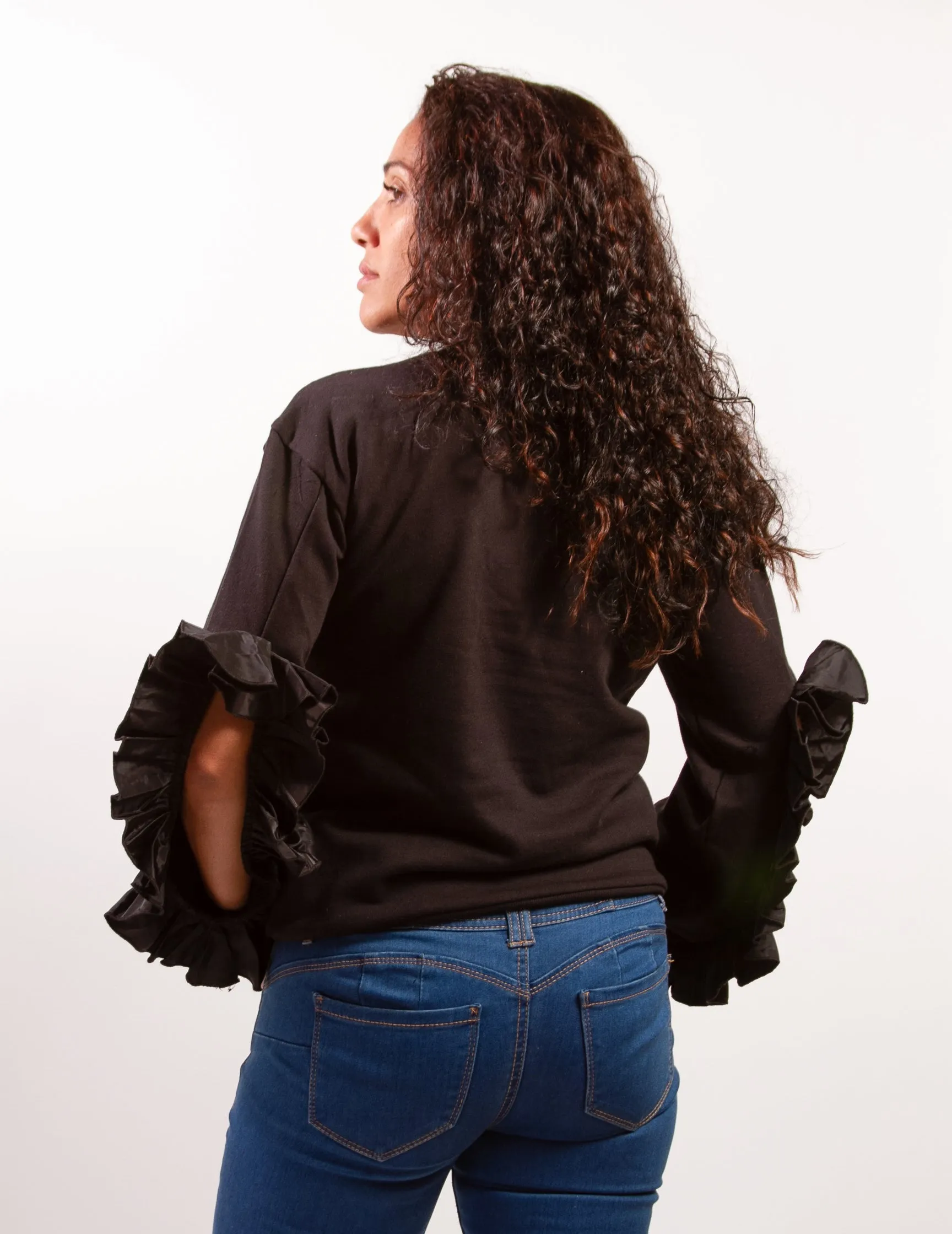 Sweatshirt Satin Ruffle Sleeve