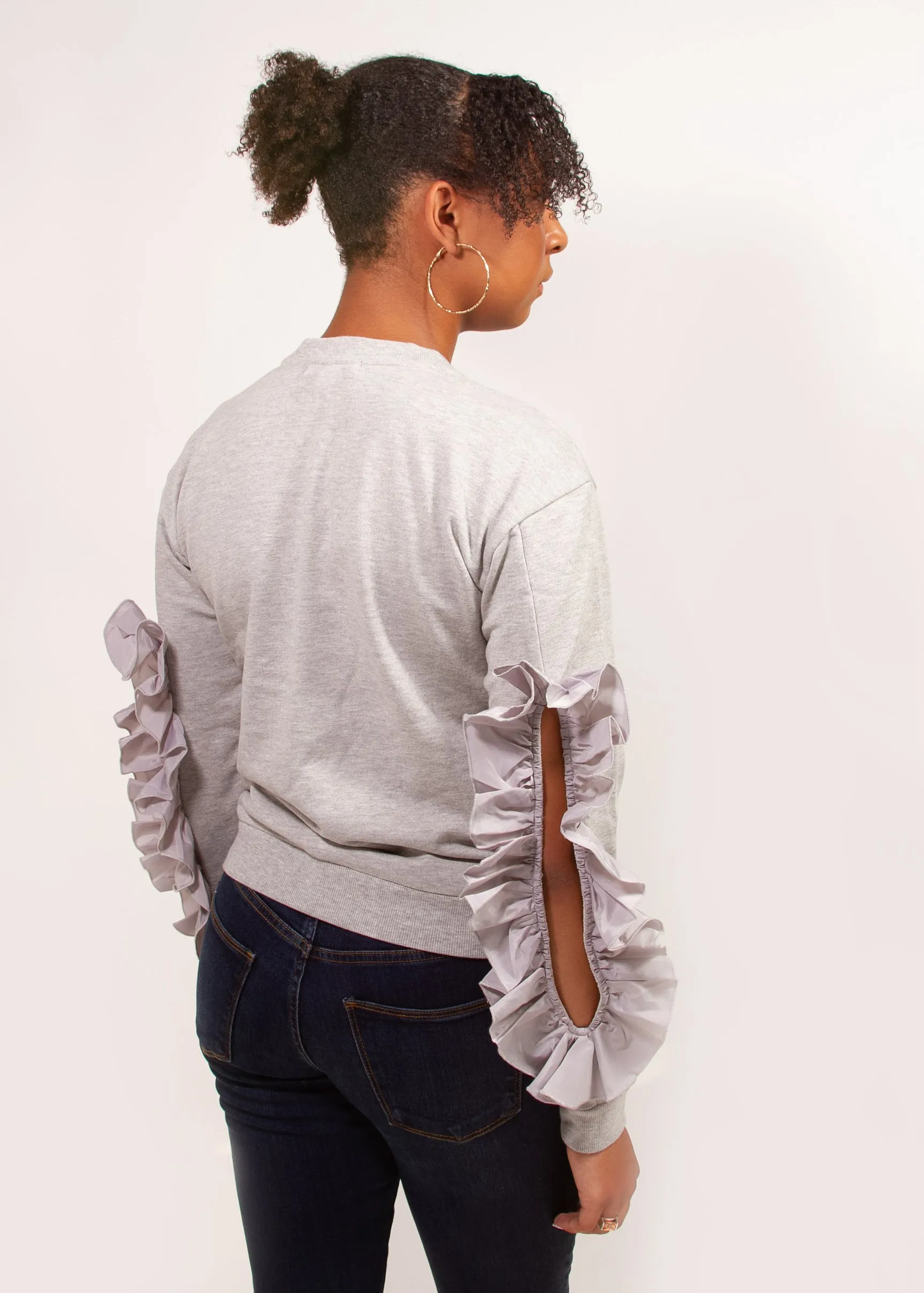 Sweatshirt Satin Ruffle Sleeve