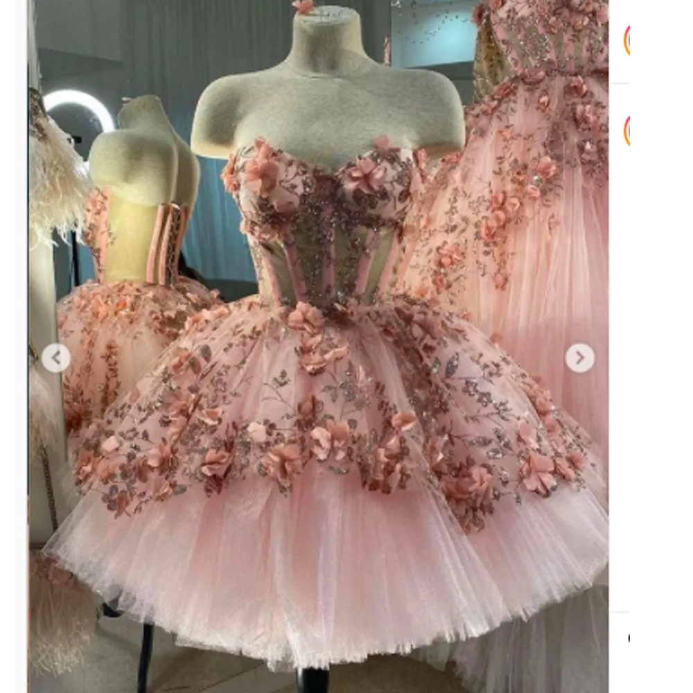 sweetheart neck pink prom dresses ball gown vestido de graduacion 3d flowers tulle prom gown robes de cocktail