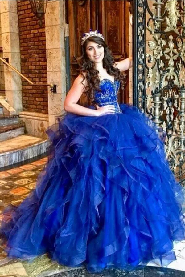 Sweetheart Royal Blue Quinceanera Dresses with Horsehair Layer Skirt