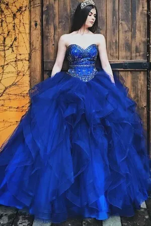 Sweetheart Royal Blue Quinceanera Dresses with Horsehair Layer Skirt