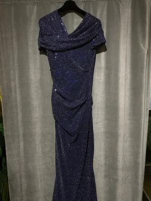 Talbot Runhof Navy Sparkle Covered Sleeve Shiny Gown