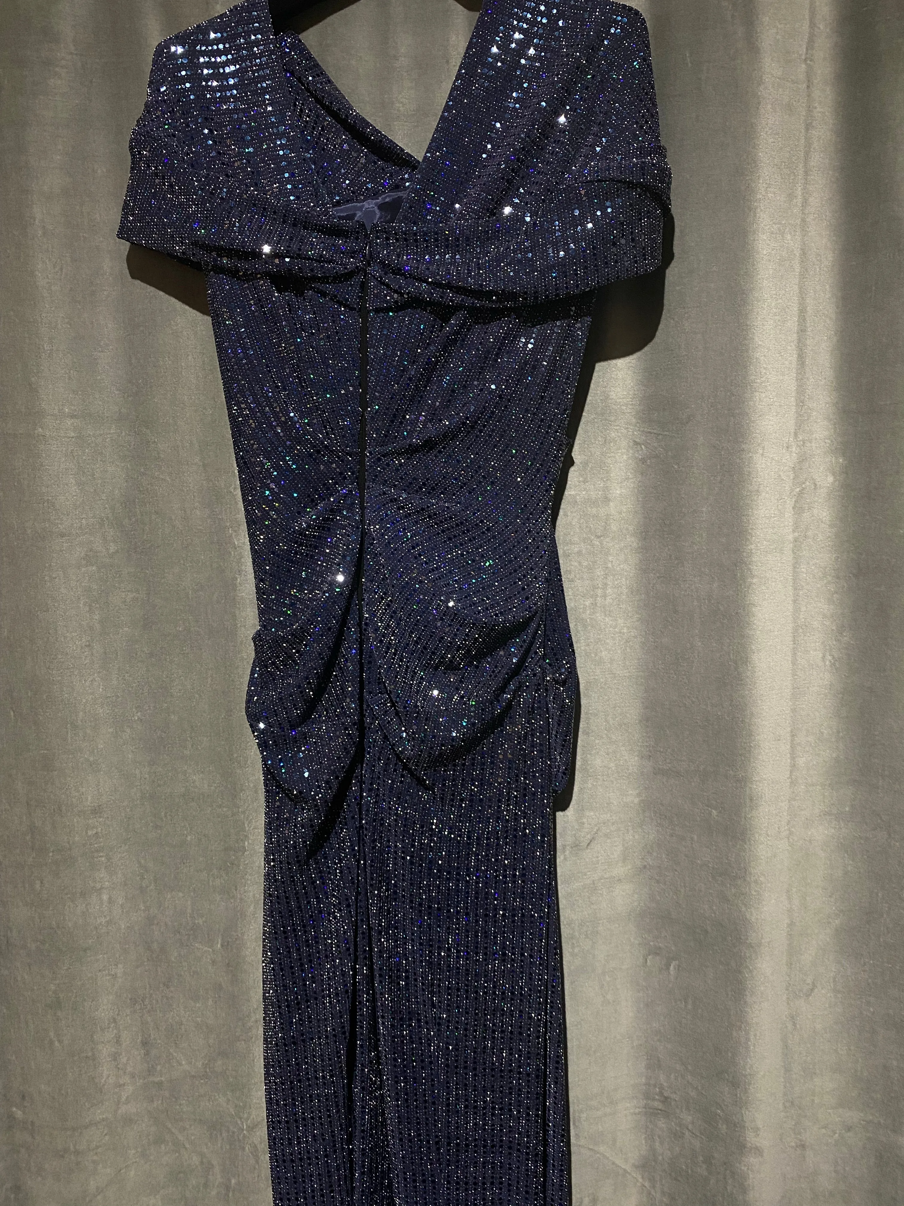 Talbot Runhof Navy Sparkle Covered Sleeve Shiny Gown