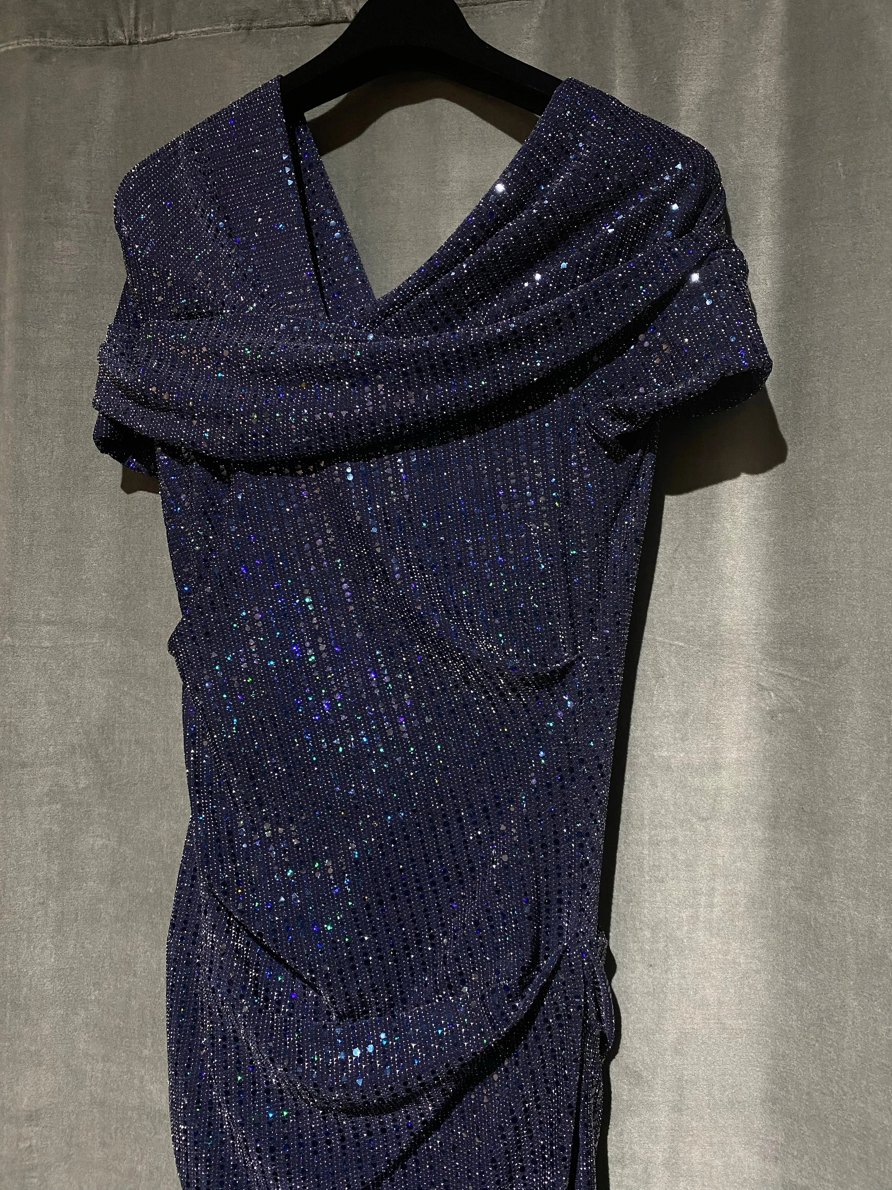 Talbot Runhof Navy Sparkle Covered Sleeve Shiny Gown