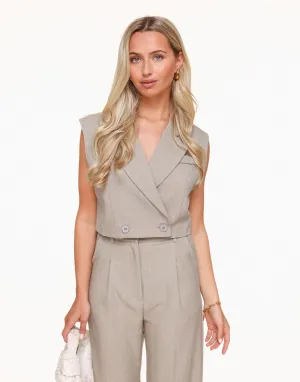Taupe Mouwloze Blazer - Gilet