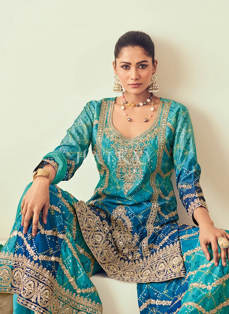 Teal And Blue Sharara Style Suit