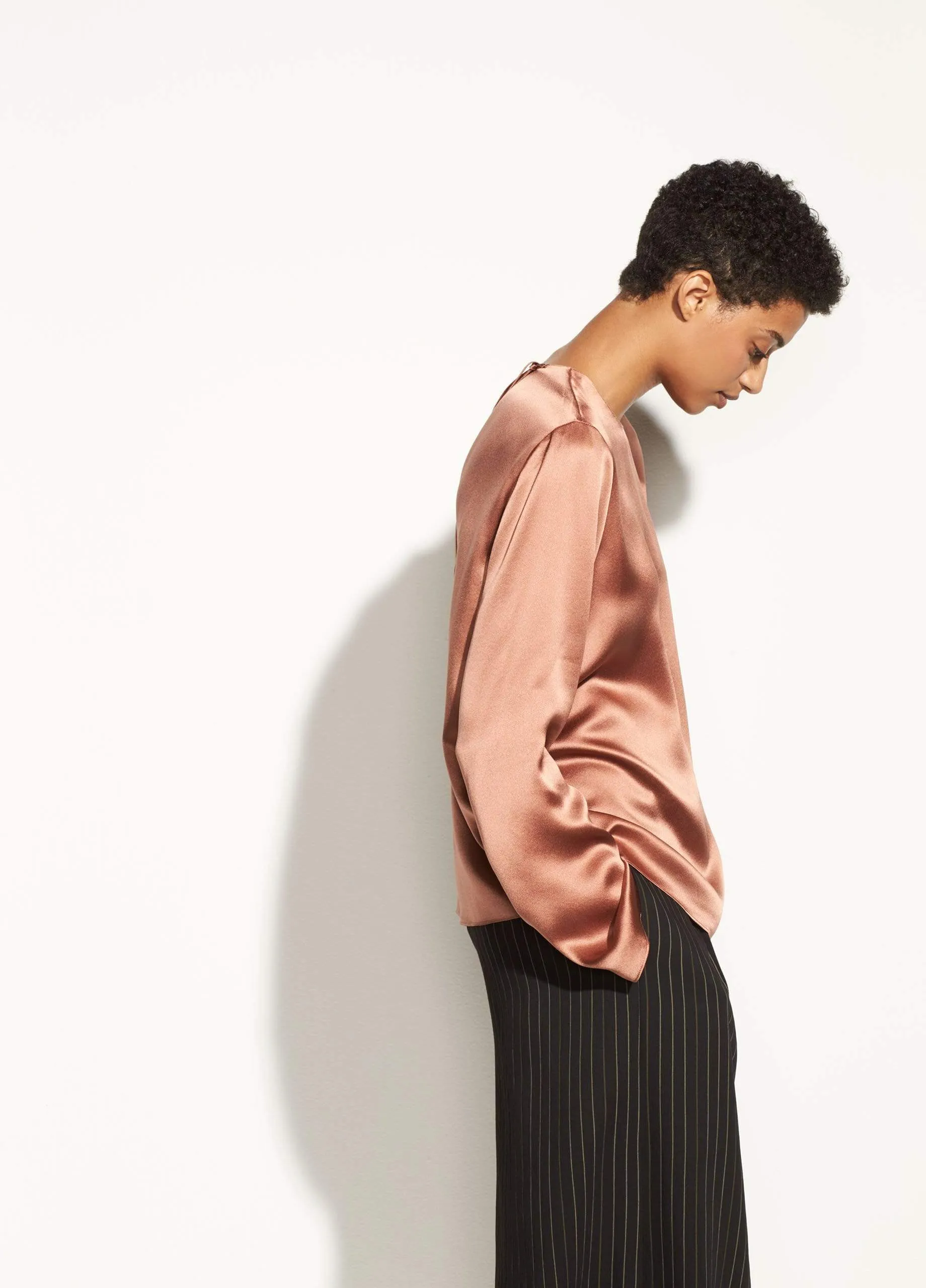 Tie Back Silk Blouse in Vintage Rose