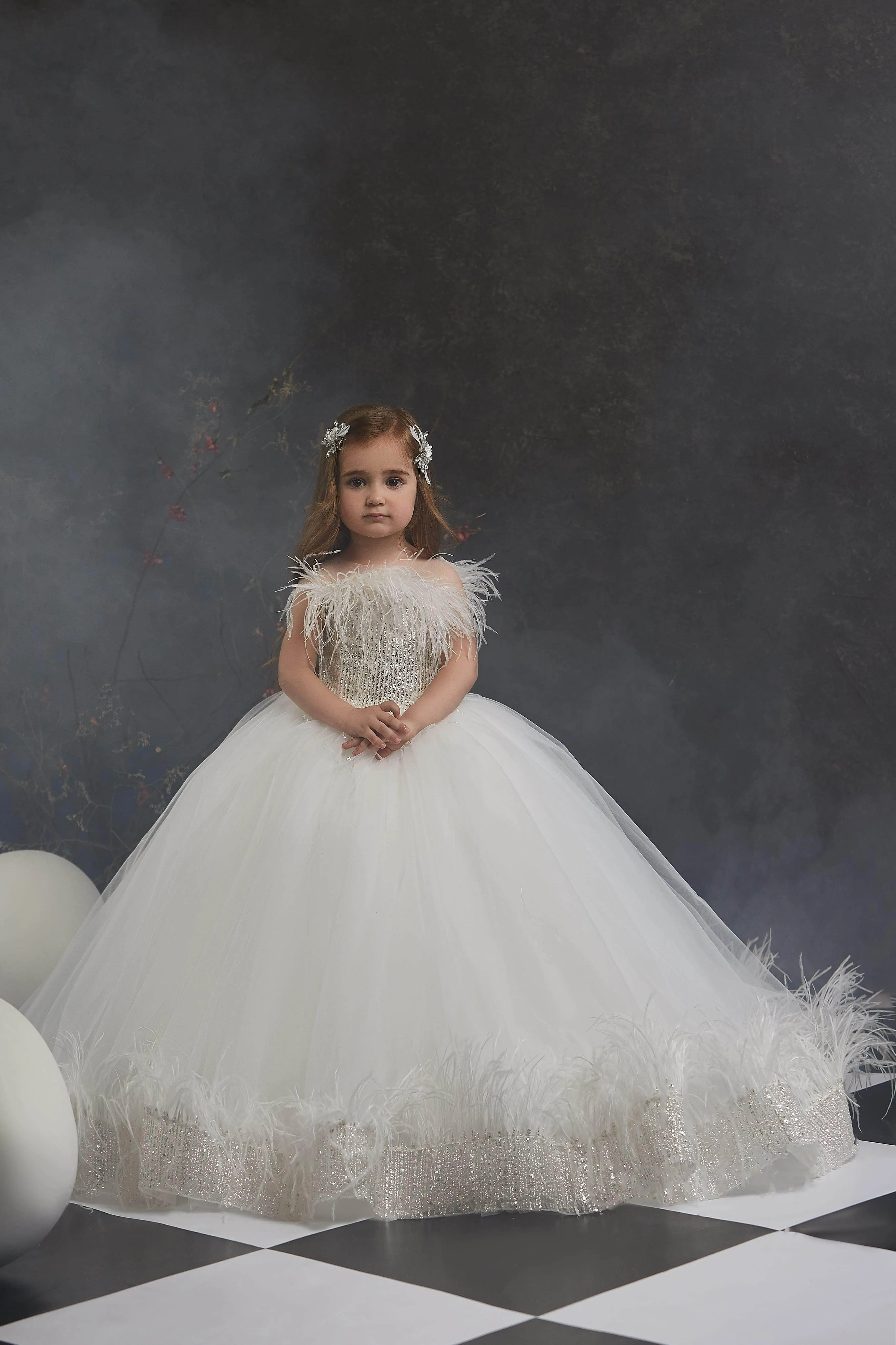 Toddler Girl Dress with Feathers and Sequins