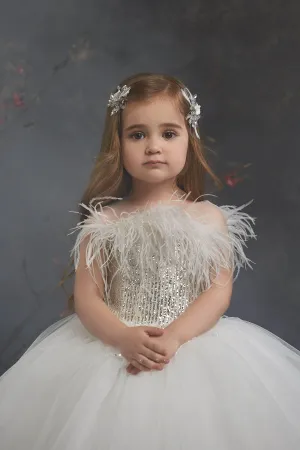 Toddler Girl Dress with Feathers and Sequins