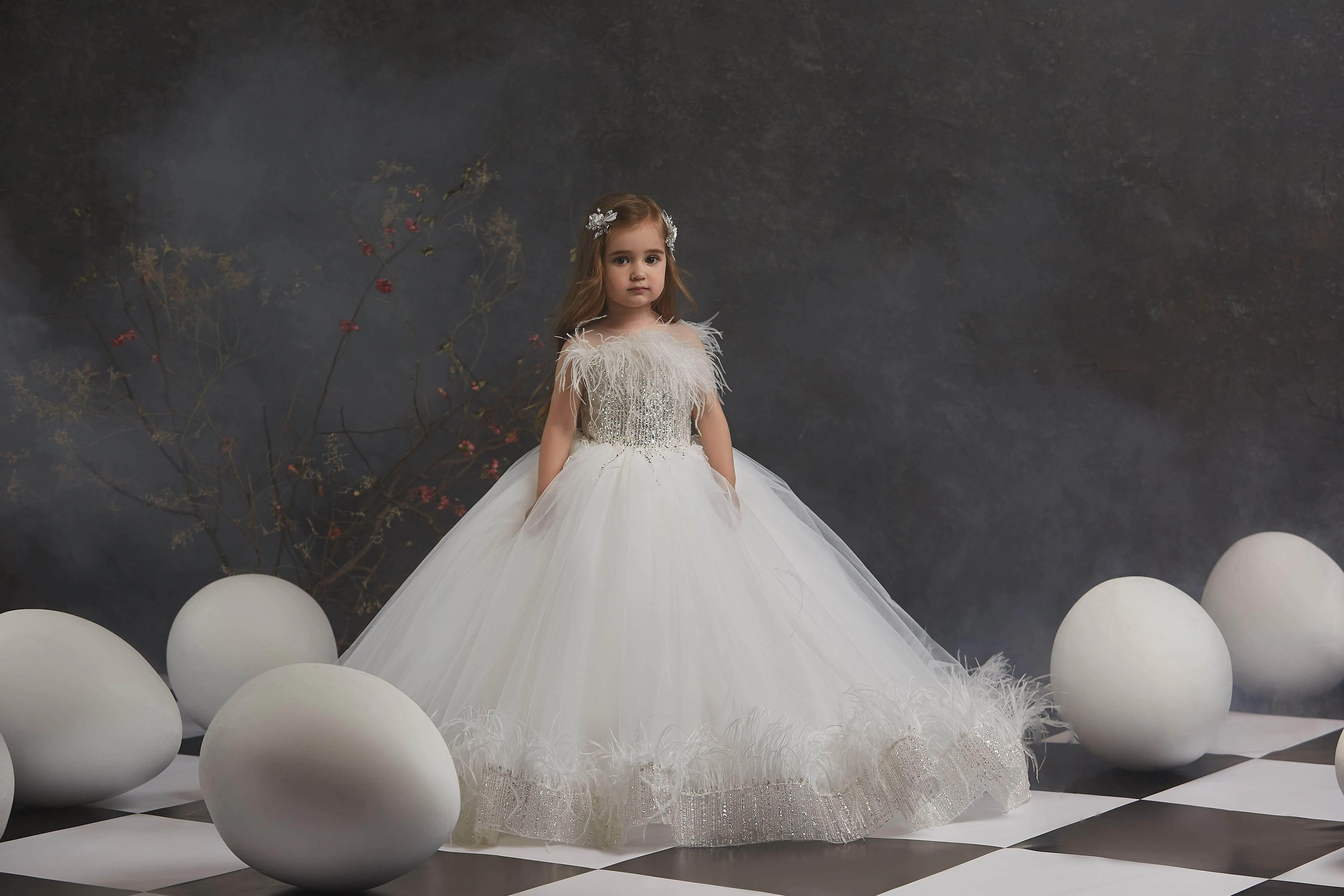 Toddler Girl Dress with Feathers and Sequins