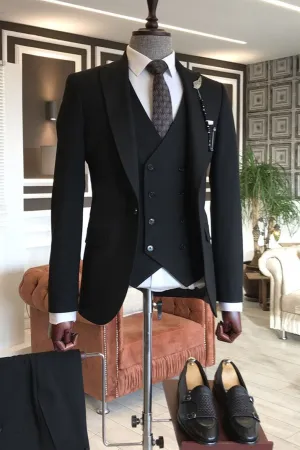 Traditional Black Peaked Lapel New in Slim Fit Men Suits