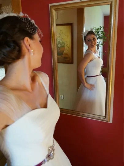 Tulle Straps Pleats Beaded Sashes Wedding Dress