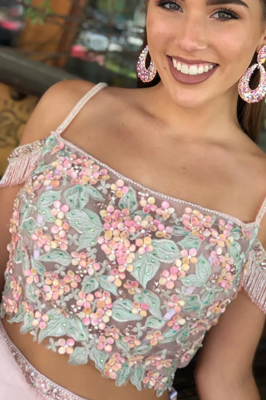 Two Piece Floral Homecoming Dress with Tassel