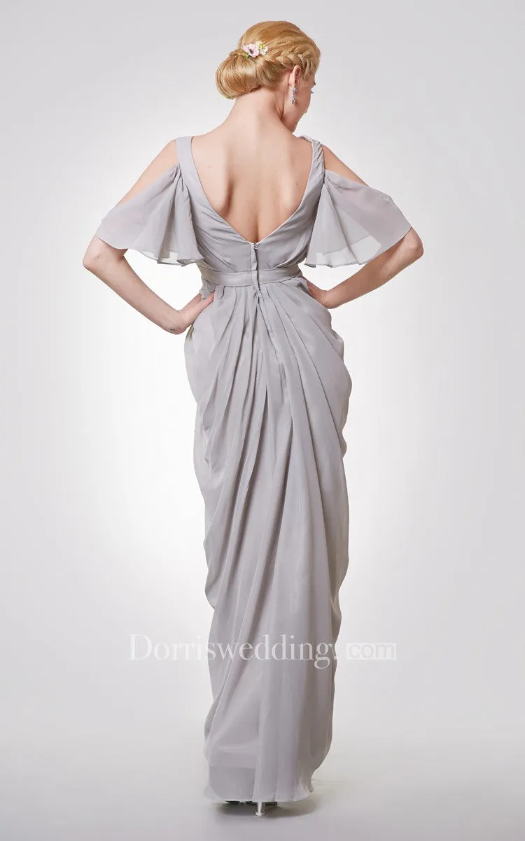 Unique Low-v Neck Off Shoulder Empire Long Dress With Straps