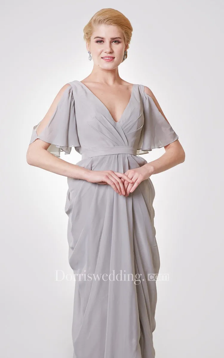 Unique Low-v Neck Off Shoulder Empire Long Dress With Straps