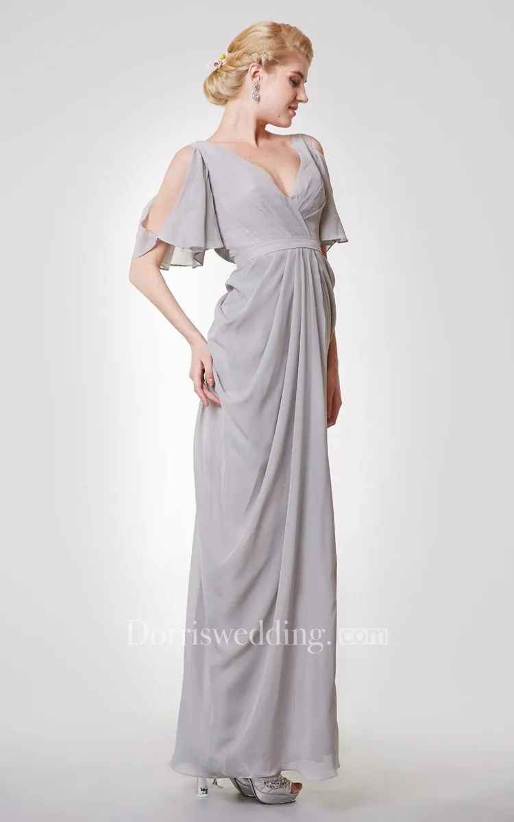 Unique Low-v Neck Off Shoulder Empire Long Dress With Straps