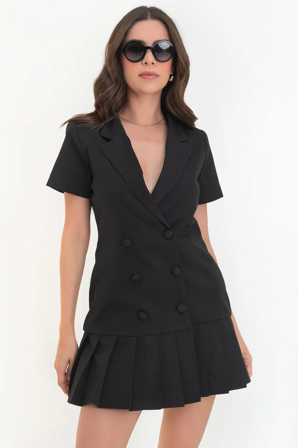 Vestido corto cruzado manga corta con solapa