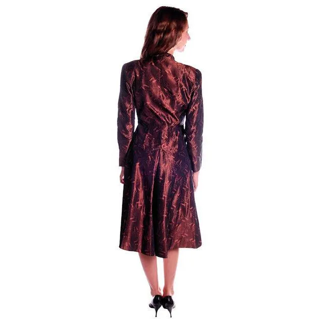 Vintage Copper Taffeta Suit with Print 1940s Small 35-22-40