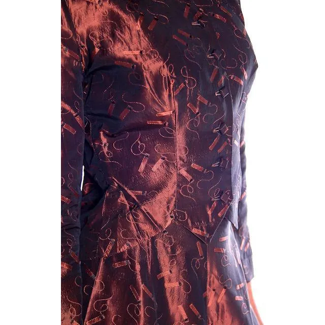 Vintage Copper Taffeta Suit with Print 1940s Small 35-22-40