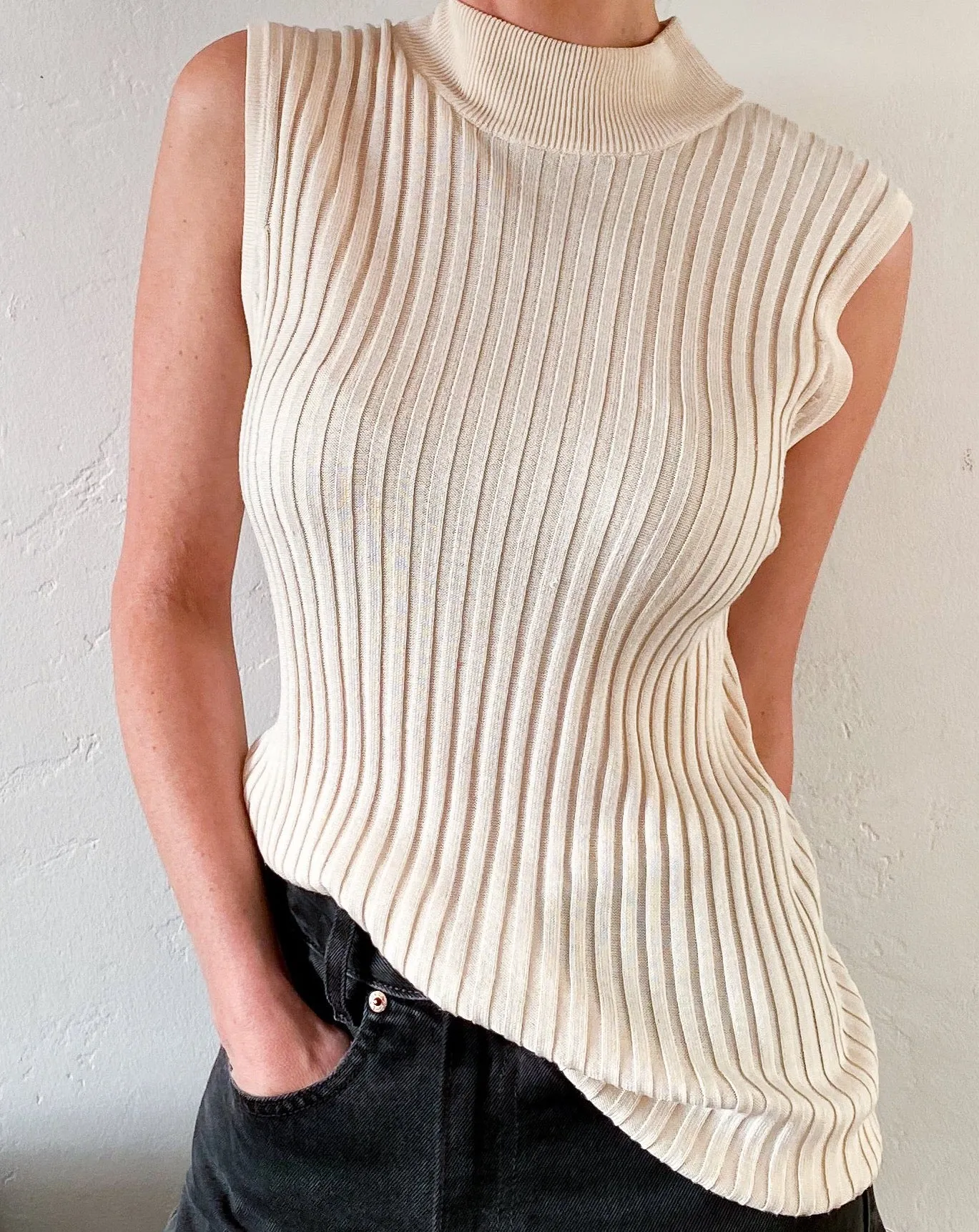 Vintage Cream Silk Sleeveless Knit