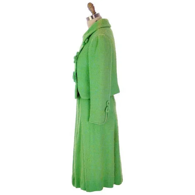 Vintage Ladies Spring Green/Turquoise  Wool Boucle Suit Evel Dean 1960s 38-27-Free