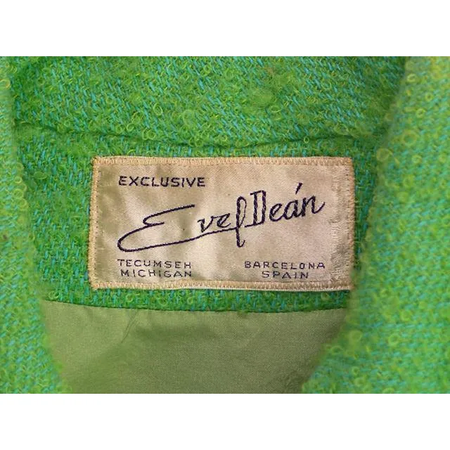 Vintage Ladies Spring Green/Turquoise  Wool Boucle Suit Evel Dean 1960s 38-27-Free