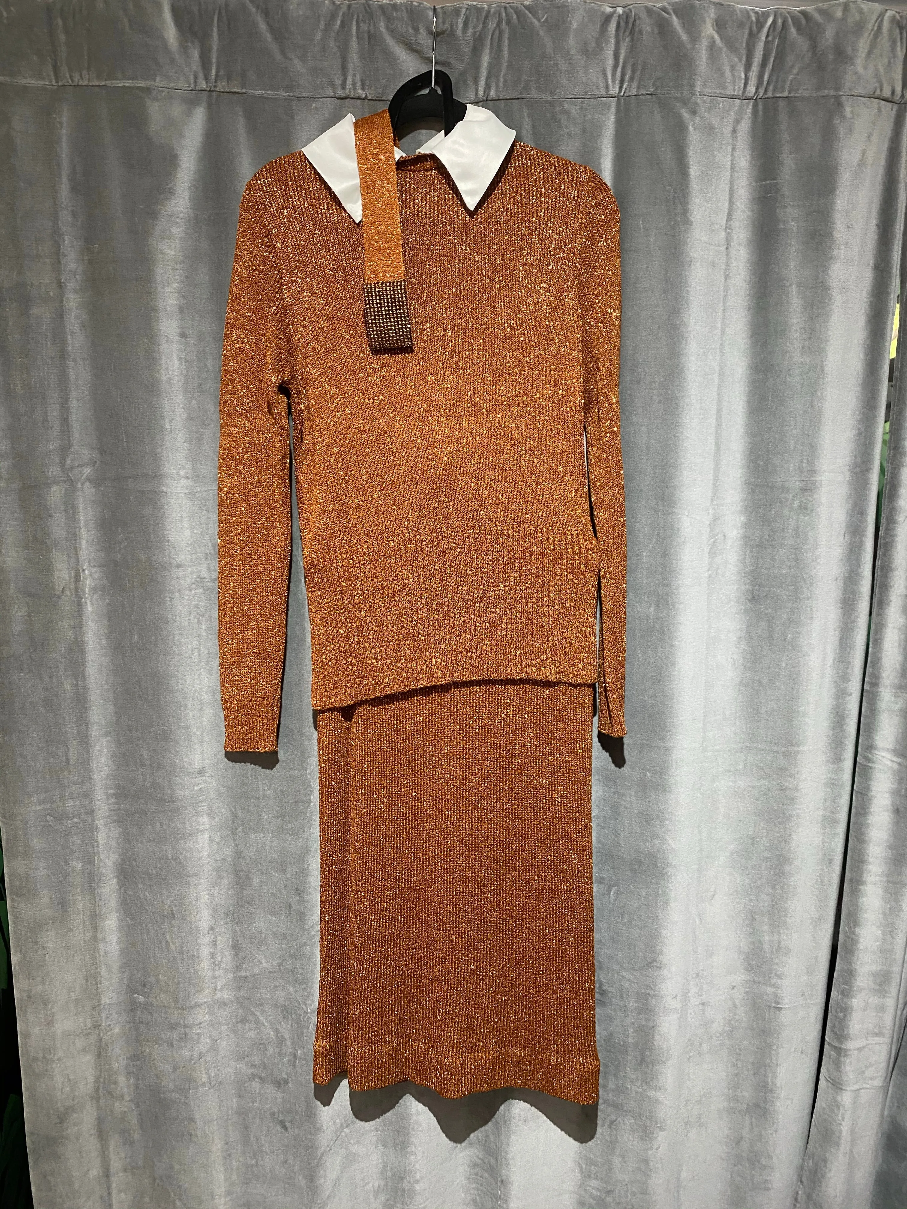 Vintage: Three Piece Skirt, Top and Vest Shiny Knit Outfit
