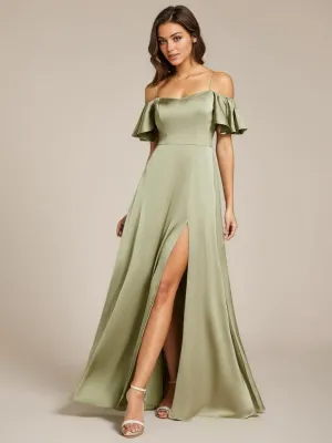 Vivian satin drop sleeve ball or bridesmaid dress with split