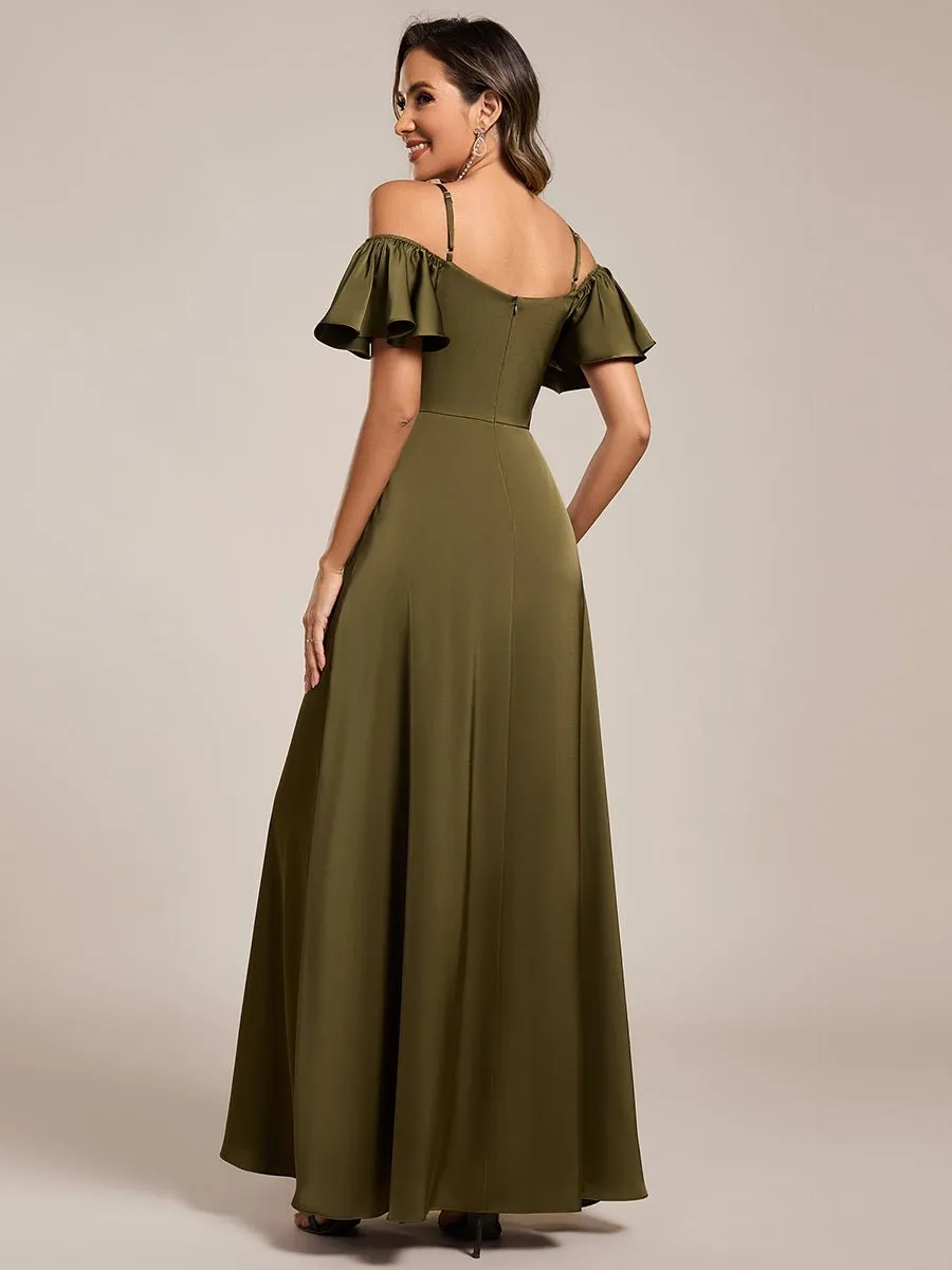 Vivian satin drop sleeve ball or bridesmaid dress with split
