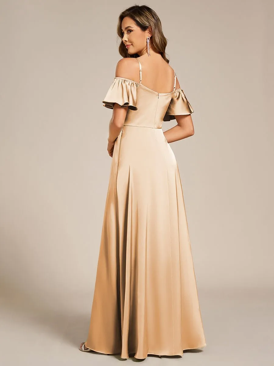 Vivian satin drop sleeve ball or bridesmaid dress with split