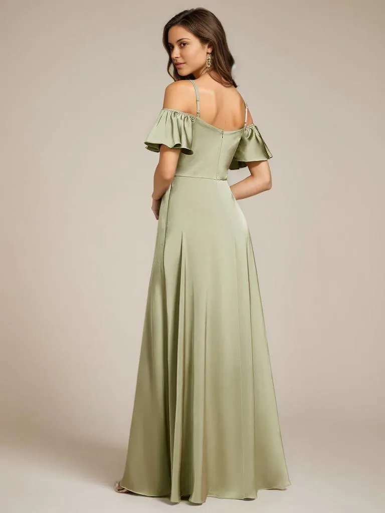 Vivian satin drop sleeve ball or bridesmaid dress with split