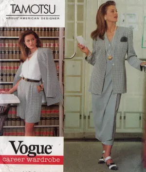 Vogue American Designer 1166 TAMOTSU Womens Career Wardrobe Wrap Skirt Jacket Dress Top & Shorts 1990s Vintage Sewing Pattern Size 12 - 16 UNCUT Factory Folded