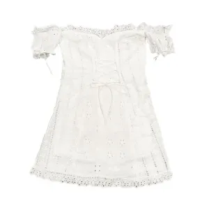 White Flower Lace Shoulder-less Dress SD00096