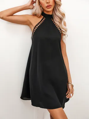 White Lace Trim Halter Mini Dress For Women Sexy Backless Sleeveless Holiday Beach A-line Dress 2023 Summer Female Dress