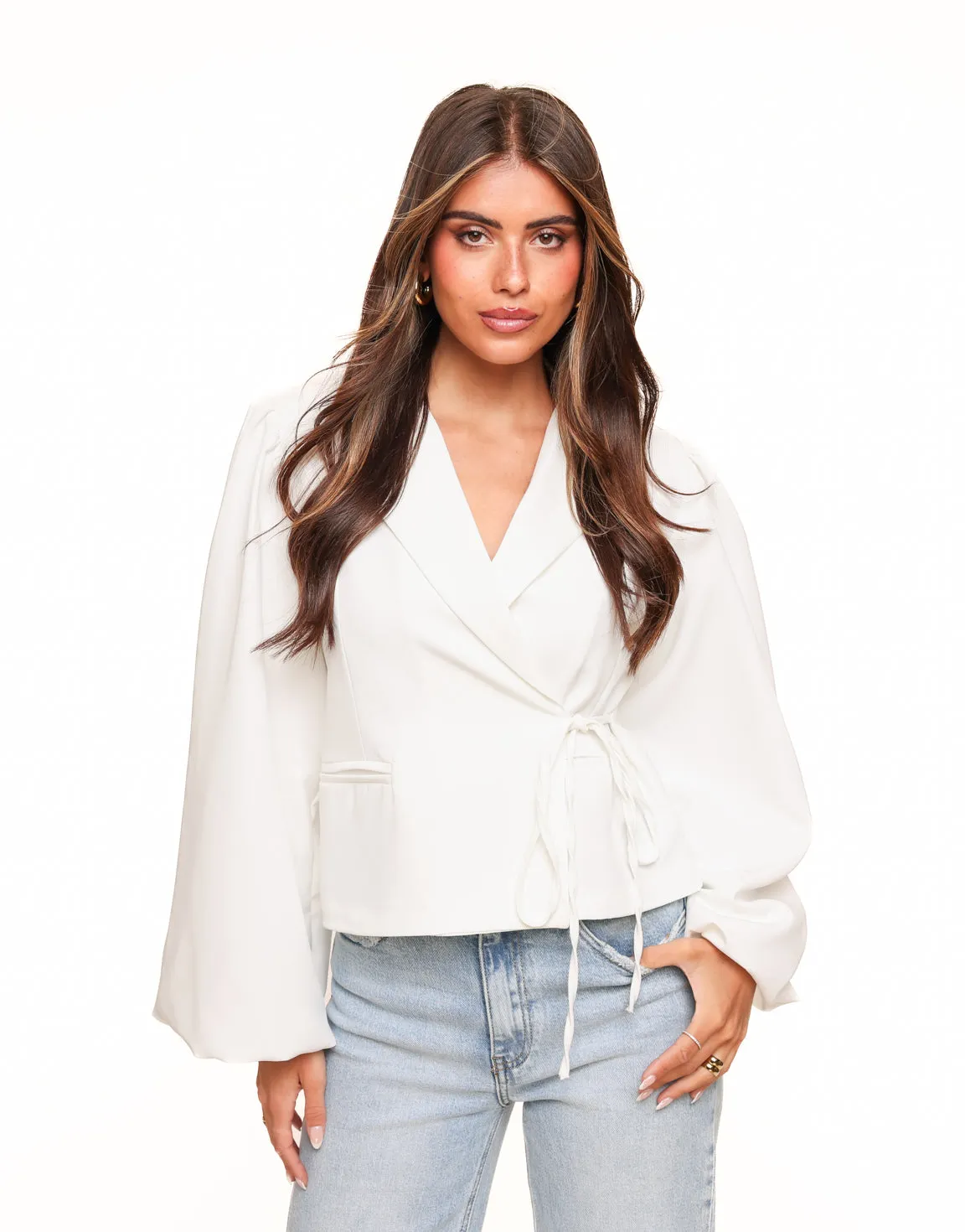 Witte Pofmouwen Wikkel - Blazer