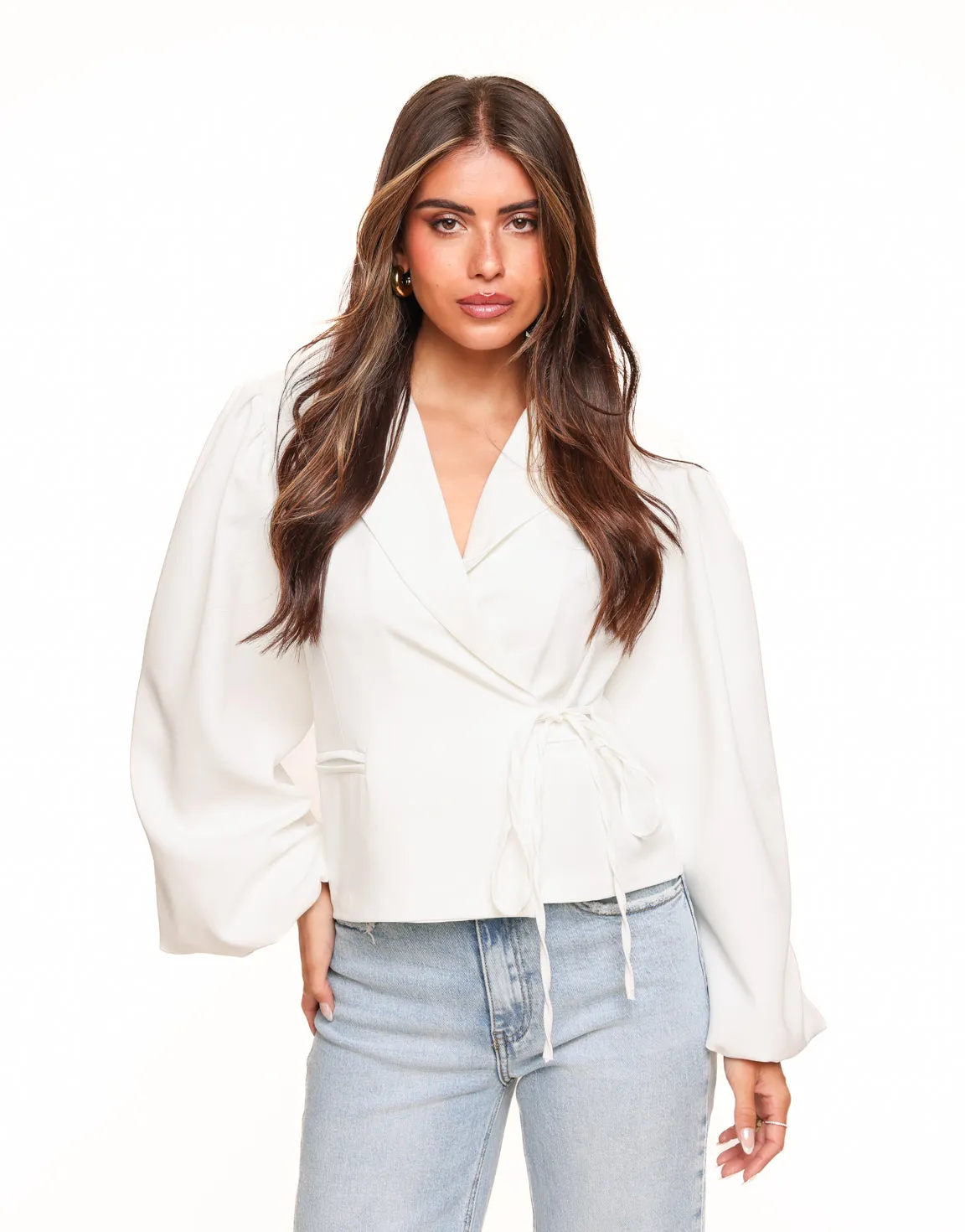 Witte Pofmouwen Wikkel - Blazer