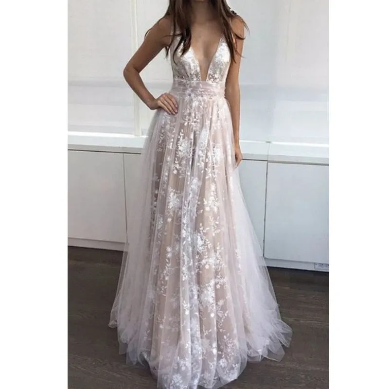 Women Vestido Beach  Perspective Lace Deep V-neck Sequin Floor-Length Maxi Dress Open Back Long Dress Women Party Dress 2018