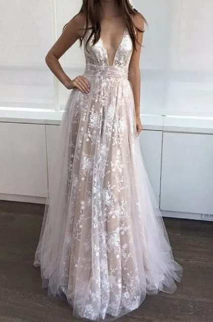 Women Vestido Beach  Perspective Lace Deep V-neck Sequin Floor-Length Maxi Dress Open Back Long Dress Women Party Dress 2018