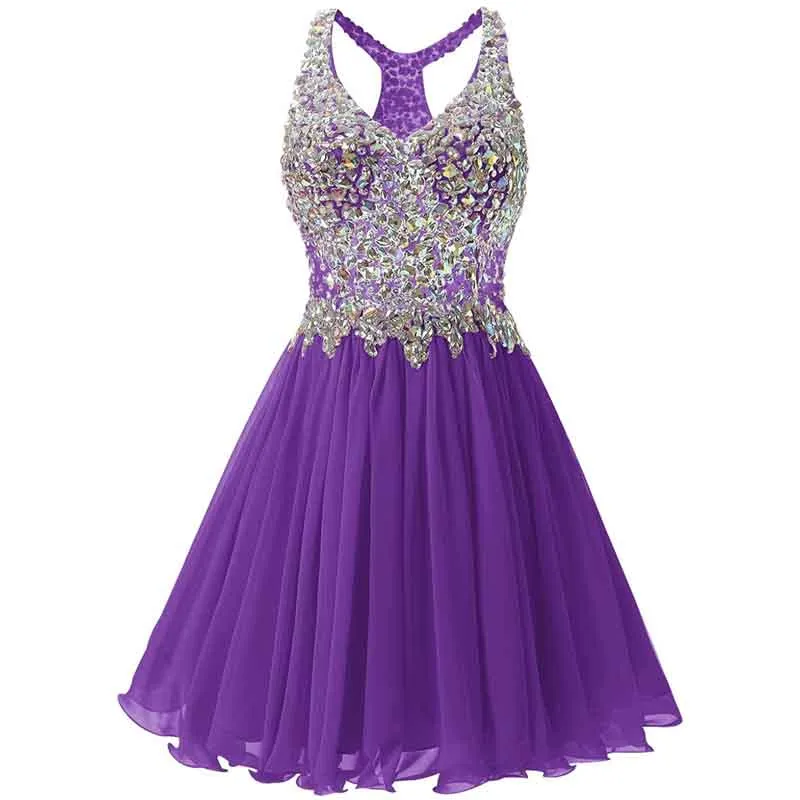 Women's Beaded Chiffon Homecoming Dresses Short Prom Gown Short Cocktail Party Dress