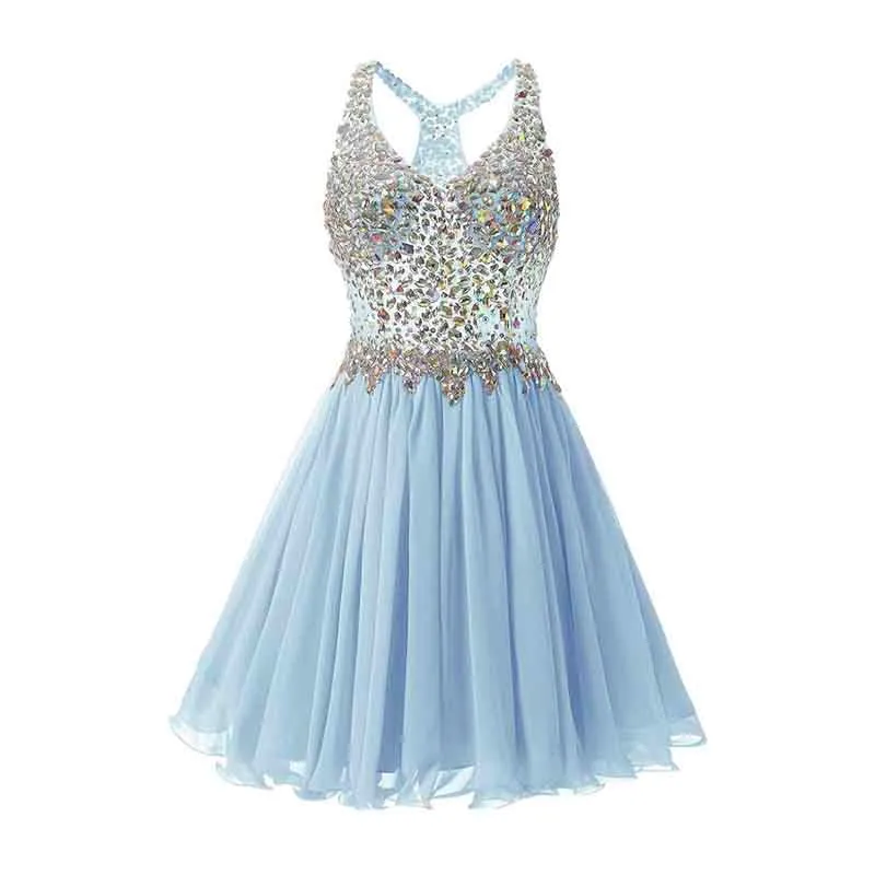 Women's Beaded Chiffon Homecoming Dresses Short Prom Gown Short Cocktail Party Dress