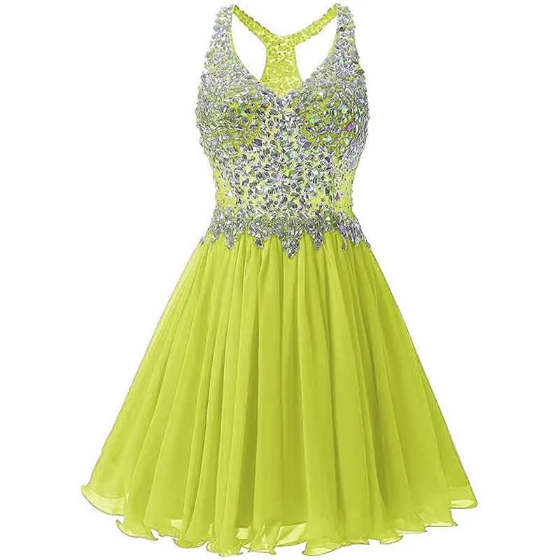 Women's Beaded Chiffon Homecoming Dresses Short Prom Gown Short Cocktail Party Dress
