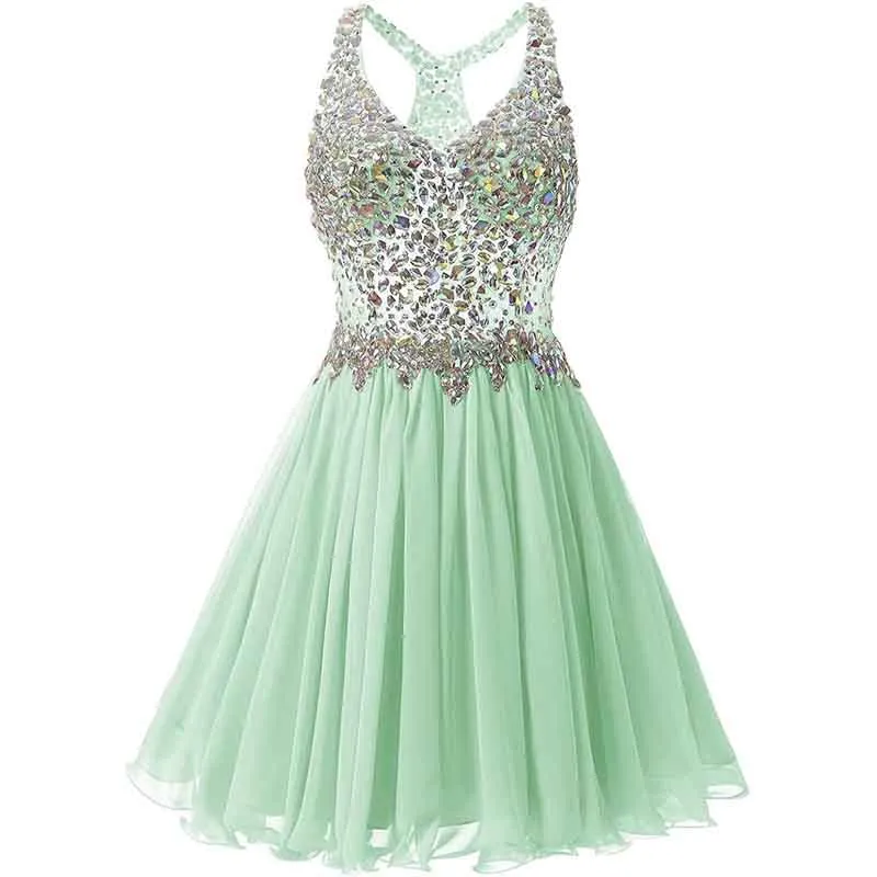 Women's Beaded Chiffon Homecoming Dresses Short Prom Gown Short Cocktail Party Dress