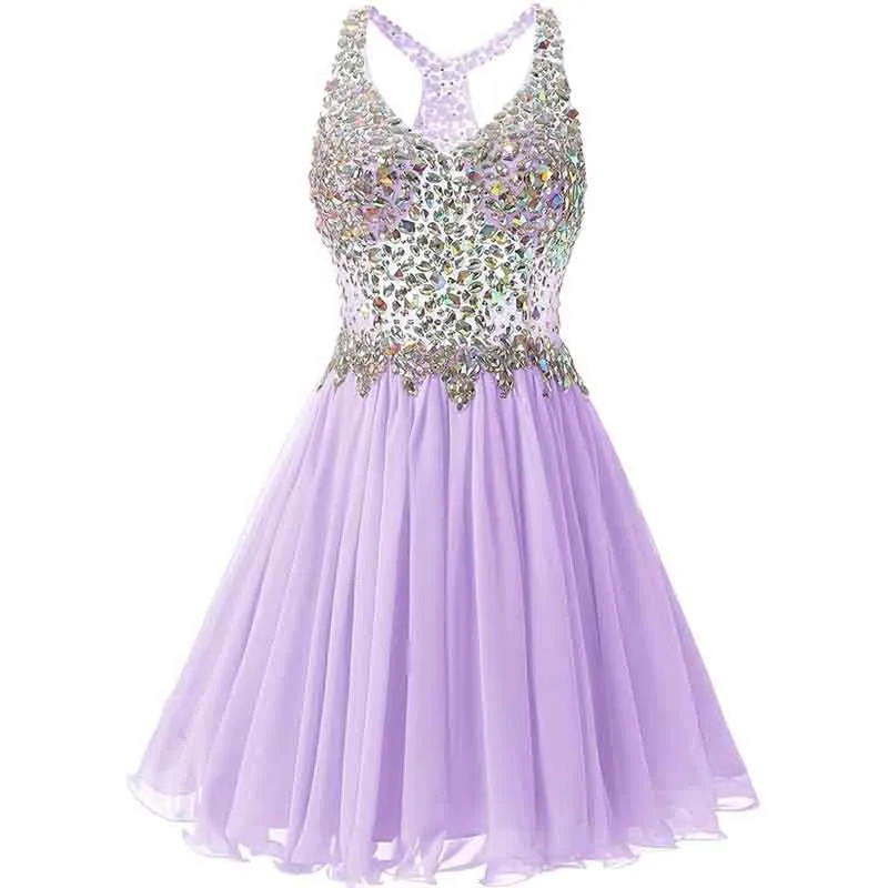 Women's Beaded Chiffon Homecoming Dresses Short Prom Gown Short Cocktail Party Dress