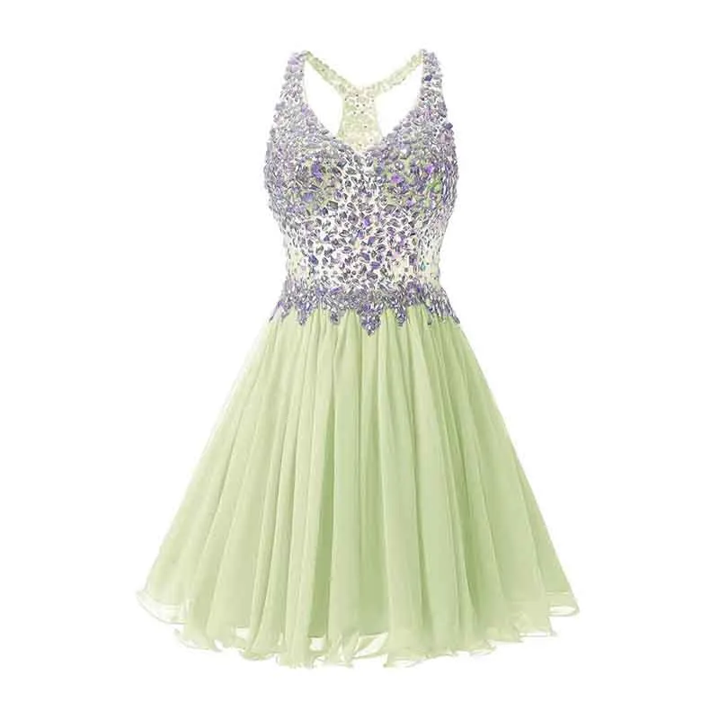 Women's Beaded Chiffon Homecoming Dresses Short Prom Gown Short Cocktail Party Dress
