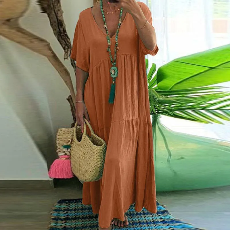Women’s Casual Long Dress with Short Sleeves